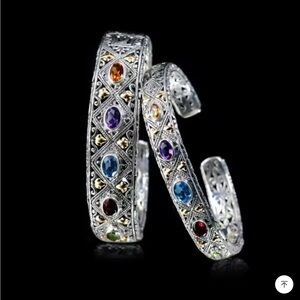 New .925 Silver (Stamped) and Gemstone Hinged Bangle